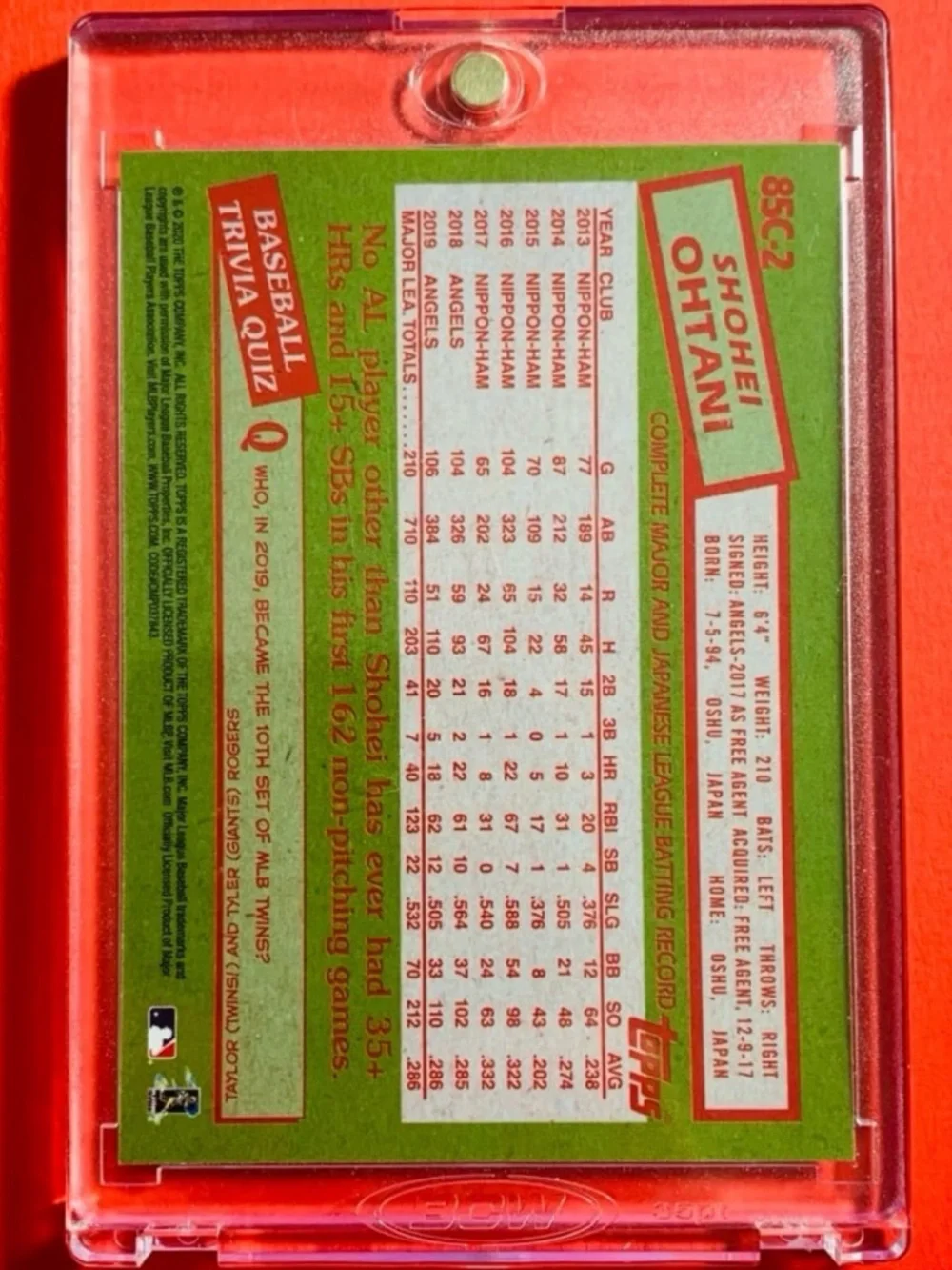 AUTHENTIC - RARE SHOHEI OHTANI 2020 TOPPS CHROME MOJO REFRACTOR BASEBALL CARD